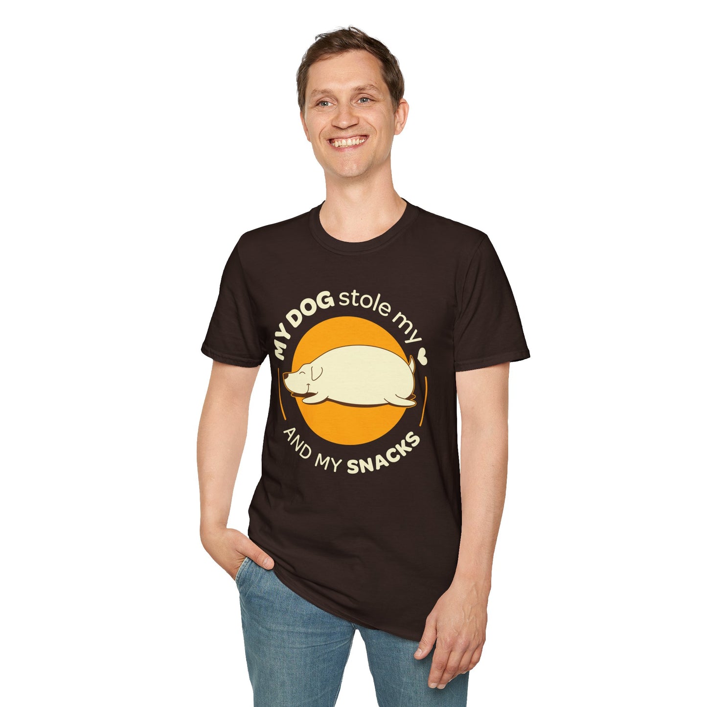 My dog stole my heart and my snacks | Unisex Softstyle T-Shirt