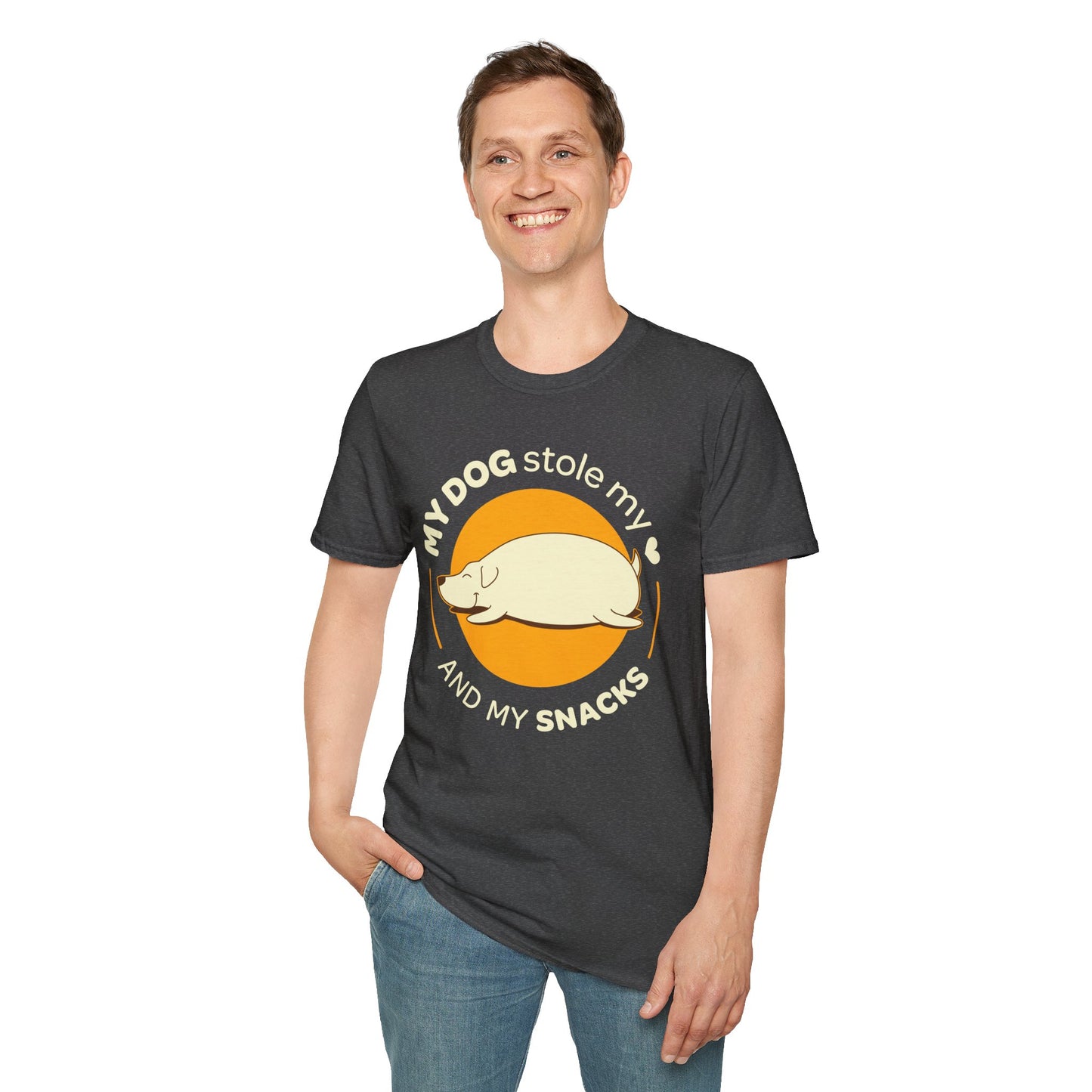 My dog stole my heart and my snacks | Unisex Softstyle T-Shirt