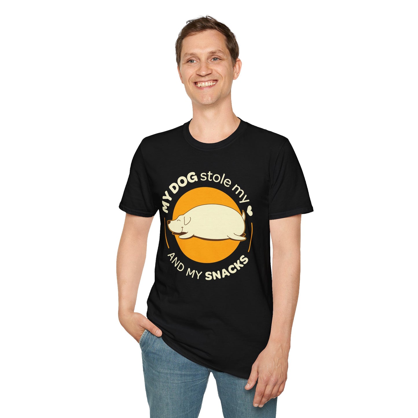 My dog stole my heart and my snacks | Unisex Softstyle T-Shirt