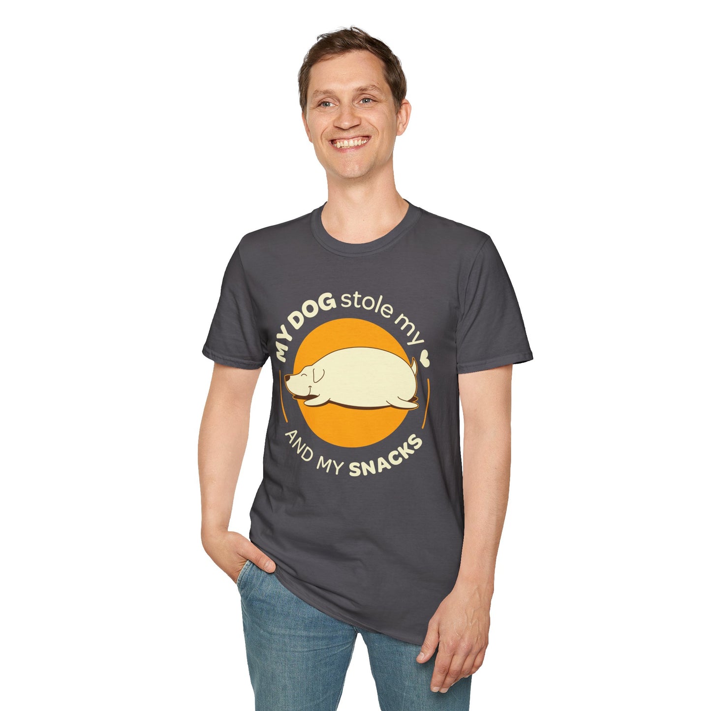 My dog stole my heart and my snacks | Unisex Softstyle T-Shirt