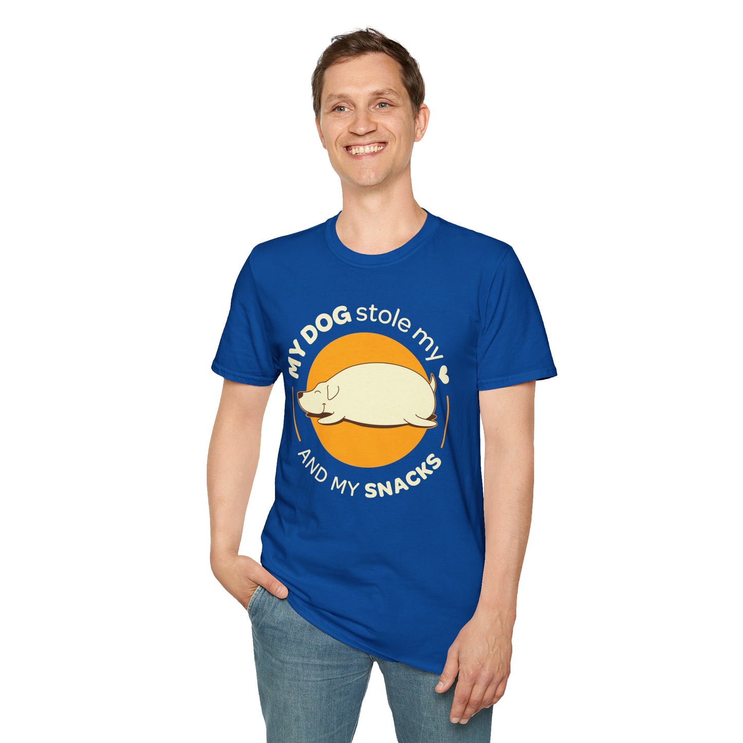 My dog stole my heart and my snacks | Unisex Softstyle T-Shirt
